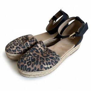 Naturalizer Leopard Espadrille Ankle Strap Platform Sandals Resort Brown Size 9